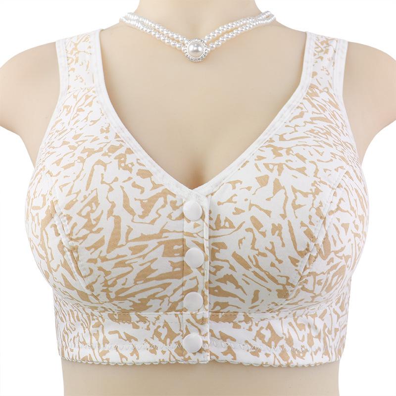 New Soft Cotton Thin Cup Front Buckle Underwear Women's Printed Lines No Steel Ring Vest Type Large Size Bra