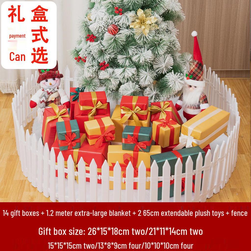 Large Christmas Tree Decoration Set with Snowman, Gift Box, Fence, and Tree Skirt for Shopping Mall Display