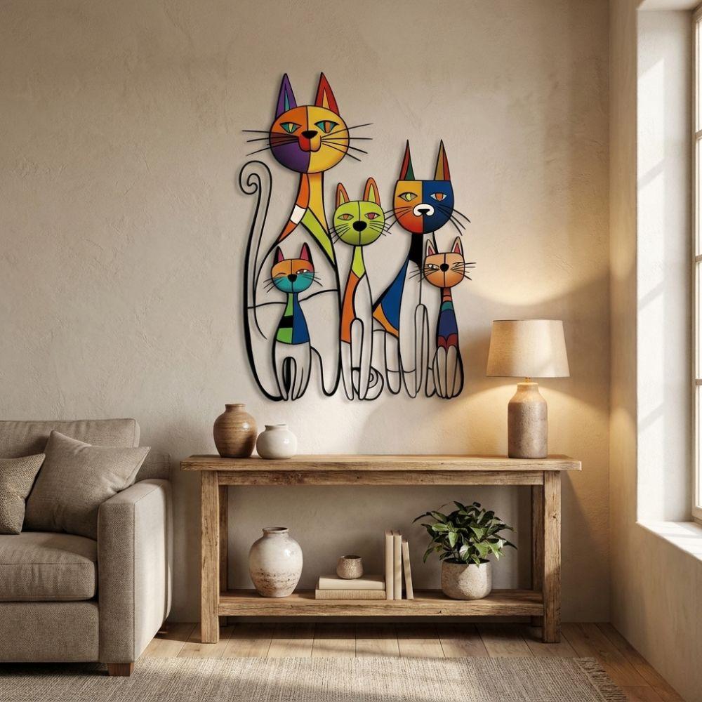 Iron Iron Wall Sculpture Colorful Metal Cat Wall Art Home Artwork Wall Decoration Outdoor
