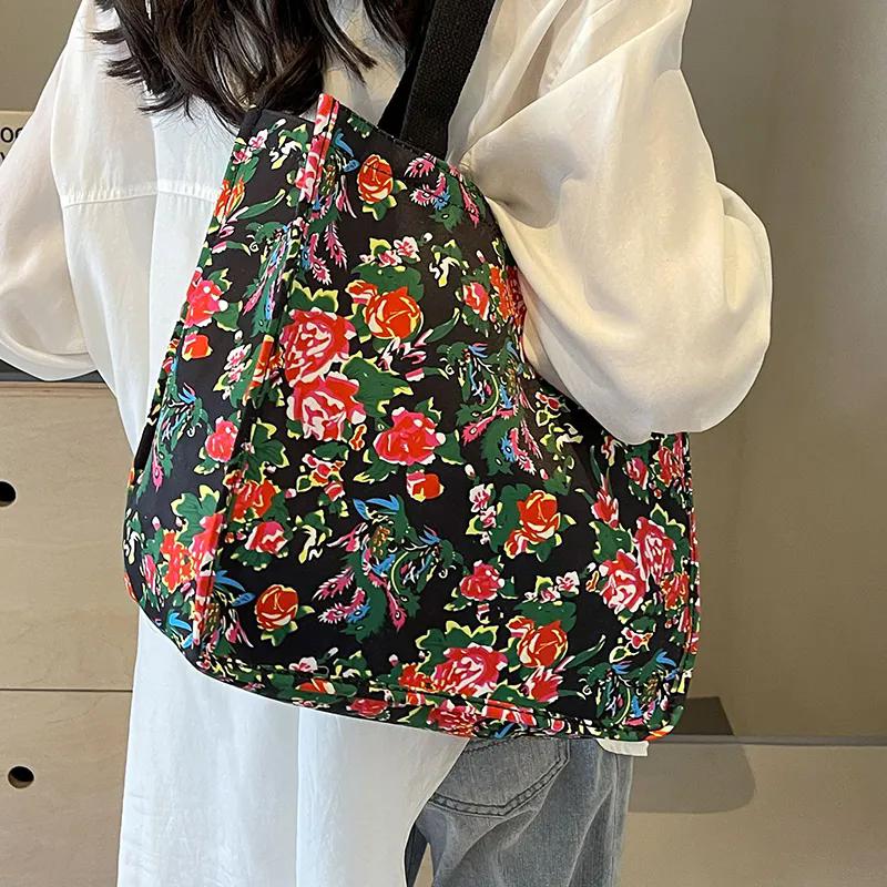 WTEMPO Retro Large Capacity Floral Printed Bags Casual Versatile Singer Shoulder Bags Women's Travel Beach Shopping Handbags