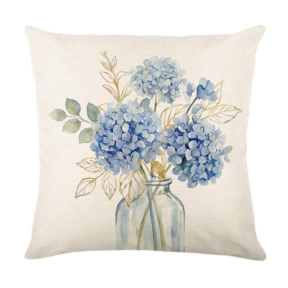 Linen Hydrangea Cushion Cover Flower Printed Cushion Case Pillowslip Throw Pillow Cover  Bedroom