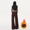 Brown velvet thickened straight jeans for women, new high-waisted and thin loose wide-leg pants in autumn and winter