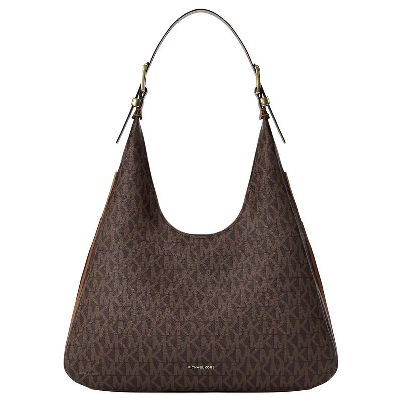 MICHAEL KORS Nolita Logo Print Gold Metal Detail Coated Canvas Shoulder Bag Large Women's Brown