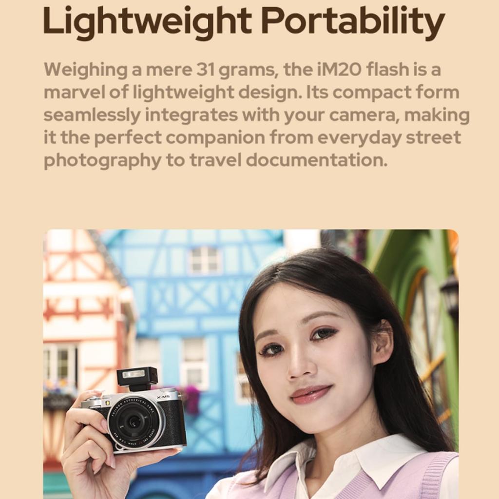 Godox iM20 Mini Flash Speedlight for Canon, Sony, Fuji, Nikon, Panasonic Olympus Pentax, 3 seconds recycle time, approximately 440 flashes, mini