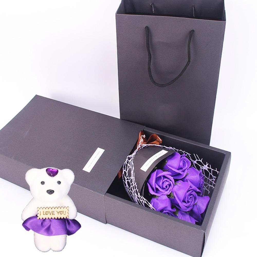 Packing Box Rose Bouquet Gift Box Ribbon Bow Simulated Rose Bundle  Mother's Day