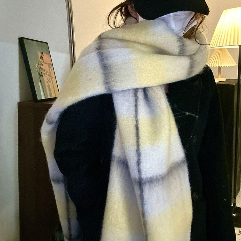 Korean Style Winter Cashmere Scarves Checkered Women Shawl Casual Wool Tassel Scarf Autumn