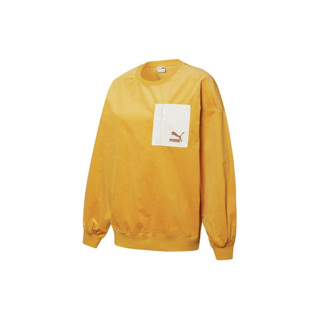 Puma Cord Crewneck Sweatshirt With Contrast Pocket Women Tops Gold 534753-37