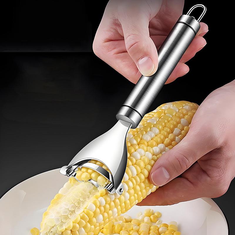Stainless Steel Corn Peeler Corn Cob Stripper Long Handle Corns Thresher Peeler Corn On The Cob Remover Corn Cutter Kitchen Tool
