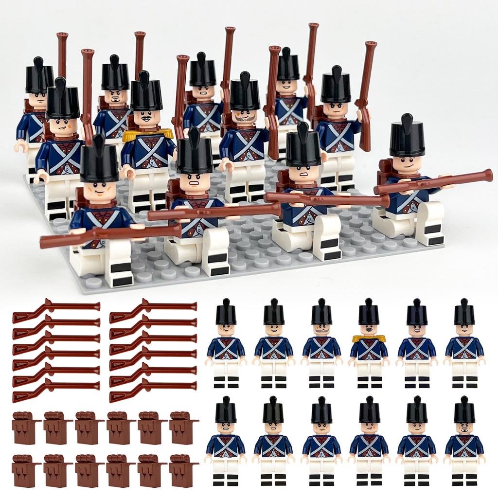 12pcs Napoleonic Wars Military Soldiers Building Blocks WW2 Figures French British Fusilier Rifles Weapons Toys for Kids Gifts