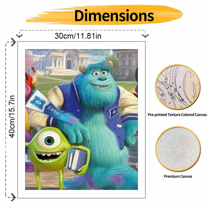 Disney Oil Painting DIY Digital Painting Cute Furry Monsters Character HandPainted Wall Art for Living Room and Entryway.