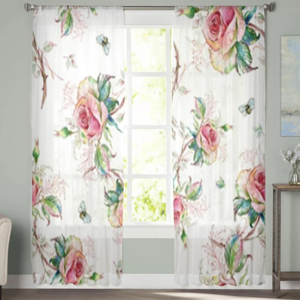 Тюль с рисунком розы и пчелой, оконная занавеска для гостиной, спальни, вуаль, прозрачные шторы, кухонные шторы, занавески