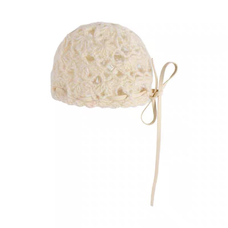 Женская дышащая вязаная крючком ажурная шапочка в корейском стиле - летняя, тонкая и универсальная