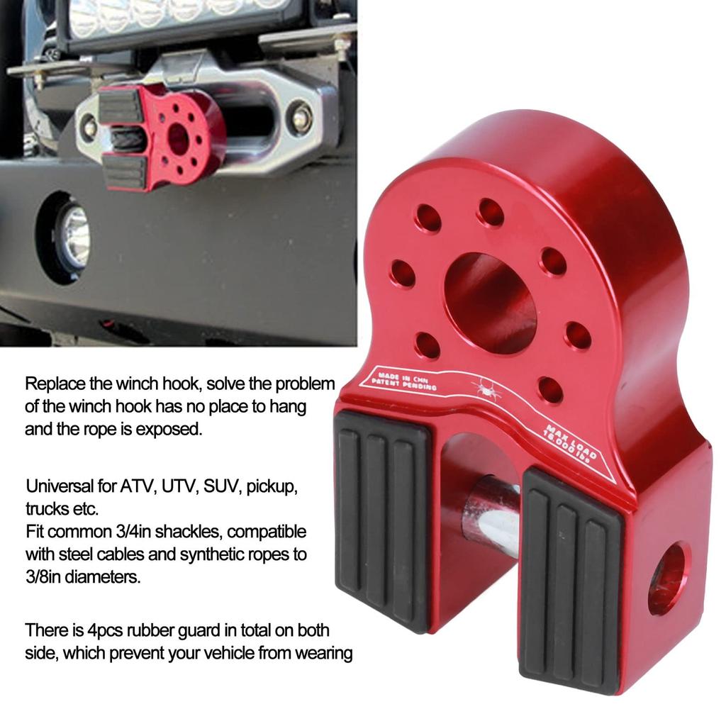 Крепление для плоской скобы лебедки, крепление для крюка лебедки, нагрузка 16000 фунтов, с резиновыми боковыми защитами, универсальный алюминиевый сплав для внедорожников, пикапов, внедорожников и т. д. (красный)