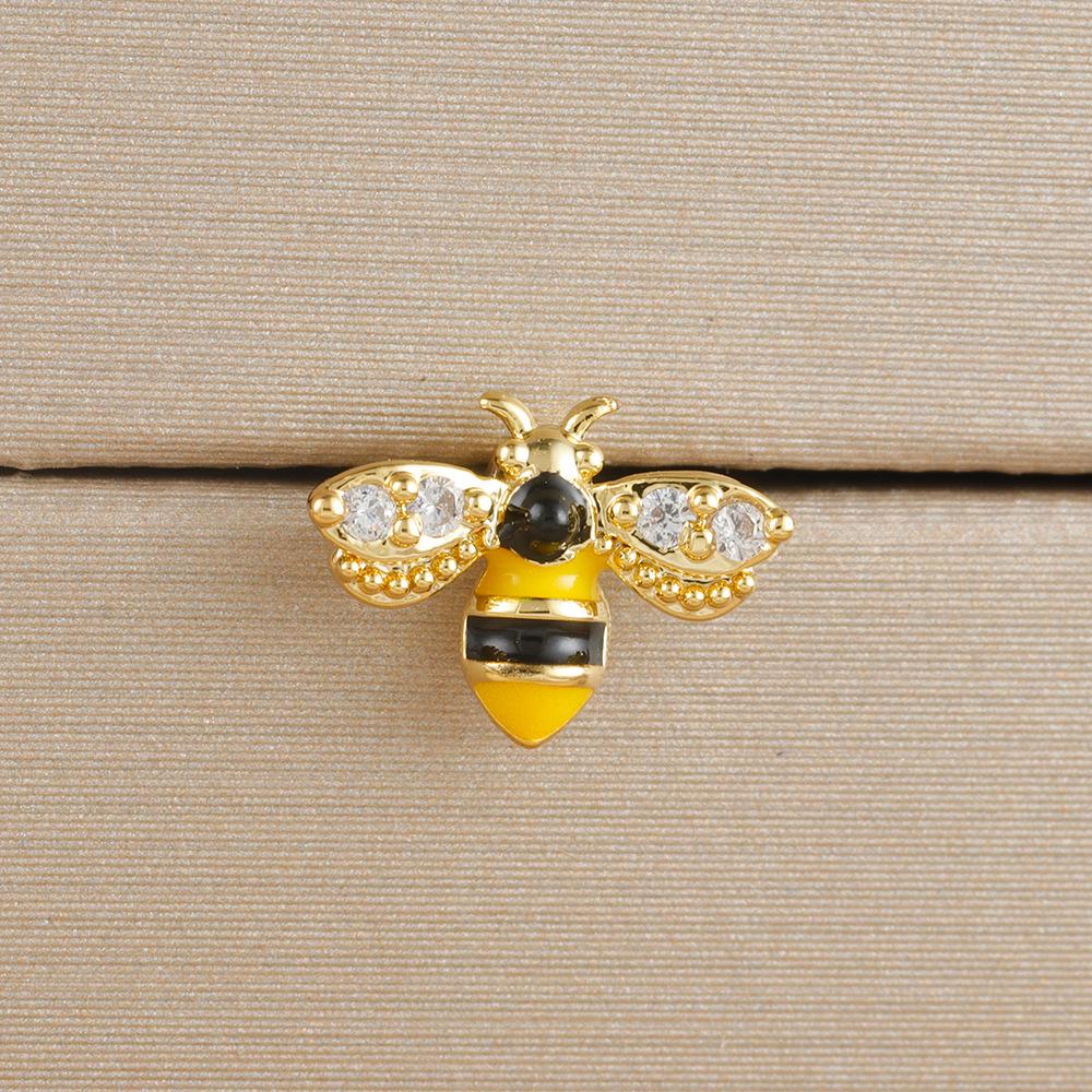 Pearl Flower Bee Zircon Earrings with Stainless Steel Needle
