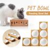 Домашние животные Двойные миски Корм для собак и кошек Поилка Керамическая миска Бамбуковая подставка Кормушки для кошек Маленькие собаки Поилки Товары для животных
