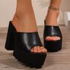 2025 Summer Thick-bottomed Sandals Wear Leather Black Muffin High-heeled Fish Mouth Slippers Non-slip One-word Wedge Heel Slippers