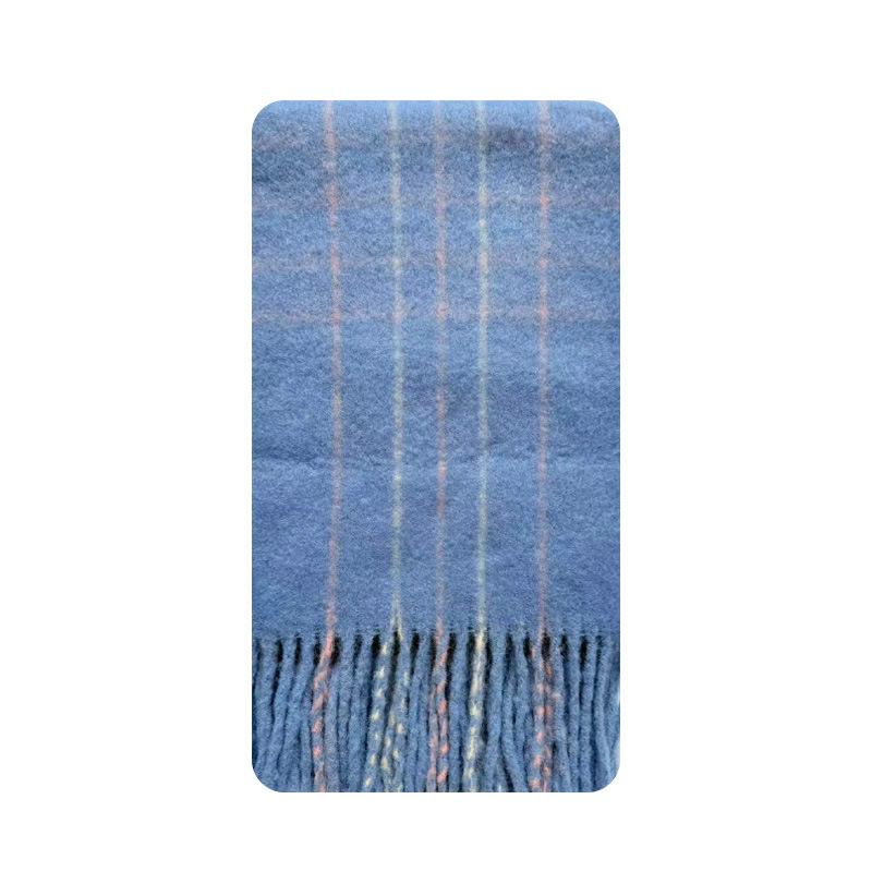 Wool Blended Macaron Color Tassel Plaid Scarf Women's Winter Extra Soft Atmosphere Shawl