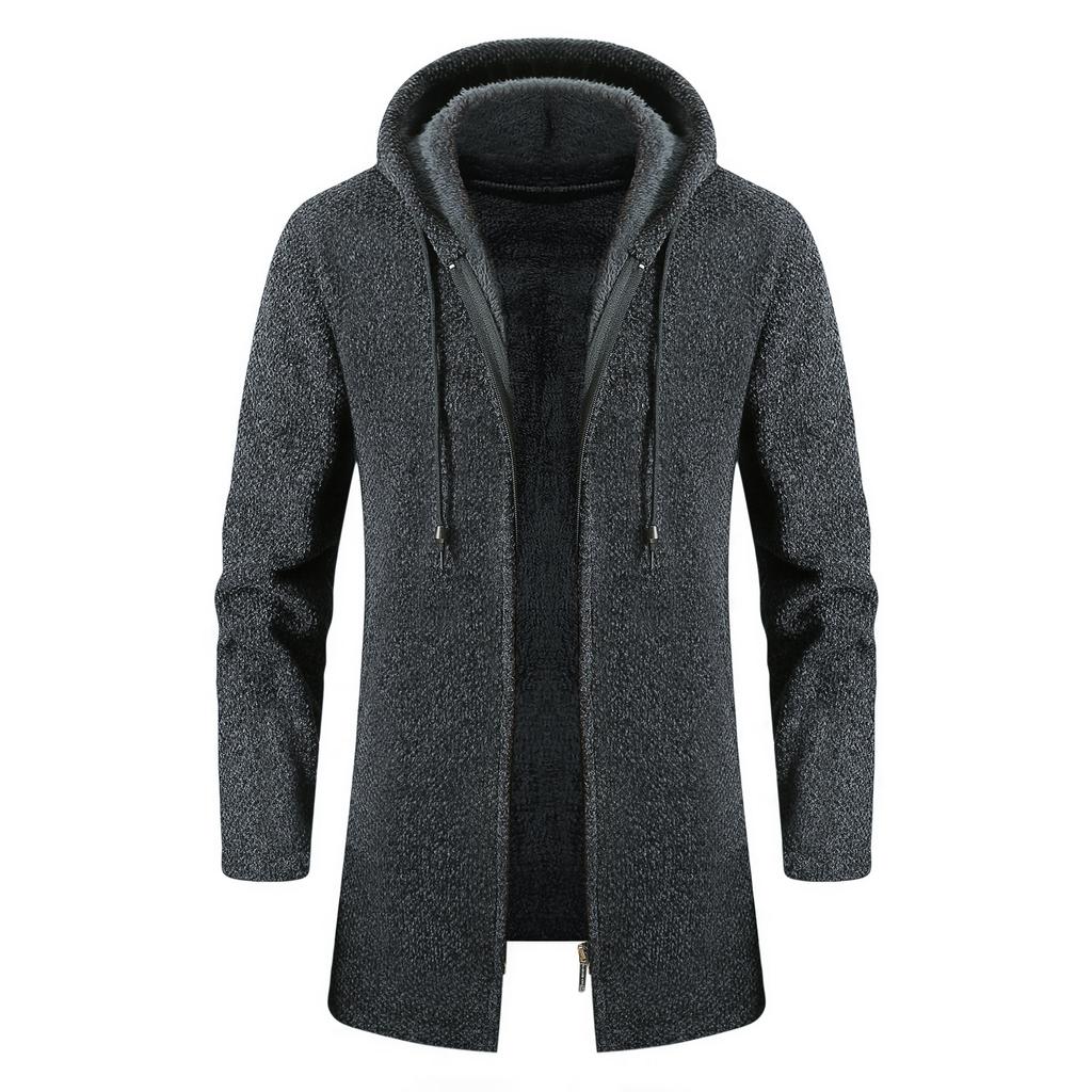 Men's Sweaters Coat Autumn Winter New Warm Zipper Medium Long Velvet Cardigan Sweaters Man Casual Knitwear Plush Sweatercoat Mens Clothes