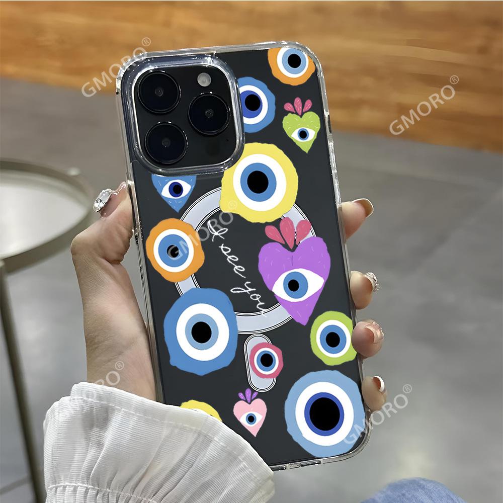 Популярный цвет Турецкий сглаз Применимо для iPhone 16 Магнитный чехол для мобильного телефона Apple 17 Ударопрочный жесткий ПК-кейс