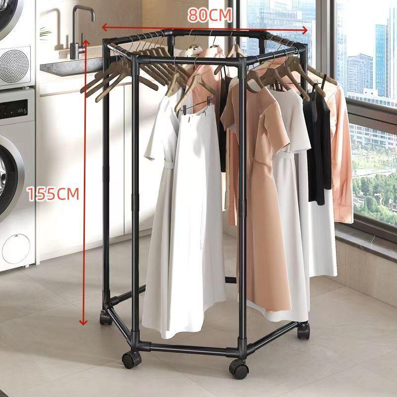 Hexagonal Rotating Indoor Clothes Drying Rack - Multi-Functional & Movable Floor-Standing Shelf