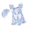 Yolrky Kids' Girls' One-Piece Floral Swimsuit with Ribbon and Cap (130)