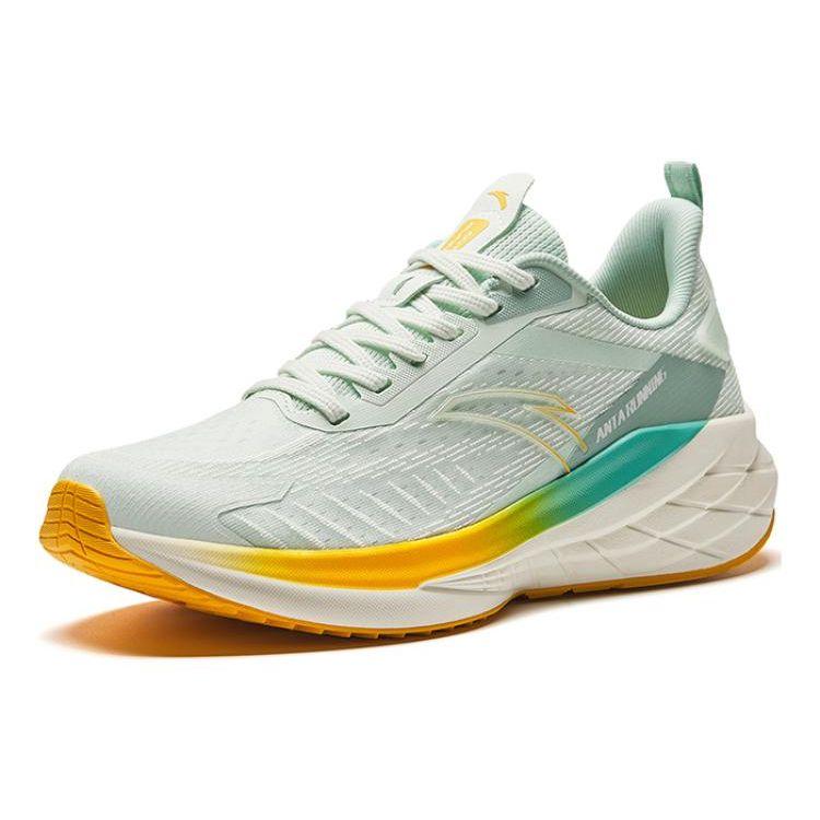 Anta Breeze Mesh Shock Absorption Lightweight Breathable Low Top Running Shoes Men Sneaker Green Yellow 912425502-3