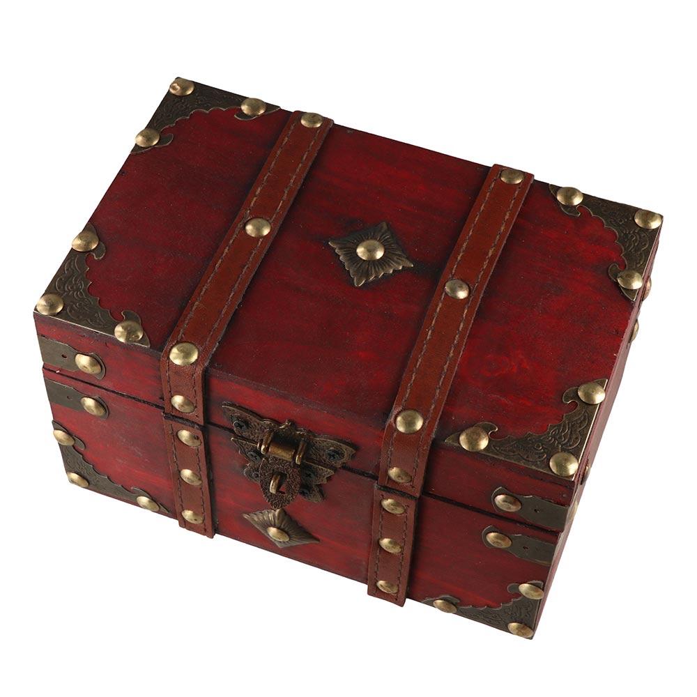 Vintage Wooden Treasure Box Antique Design Trunk Containers Treasure Chest Sundries