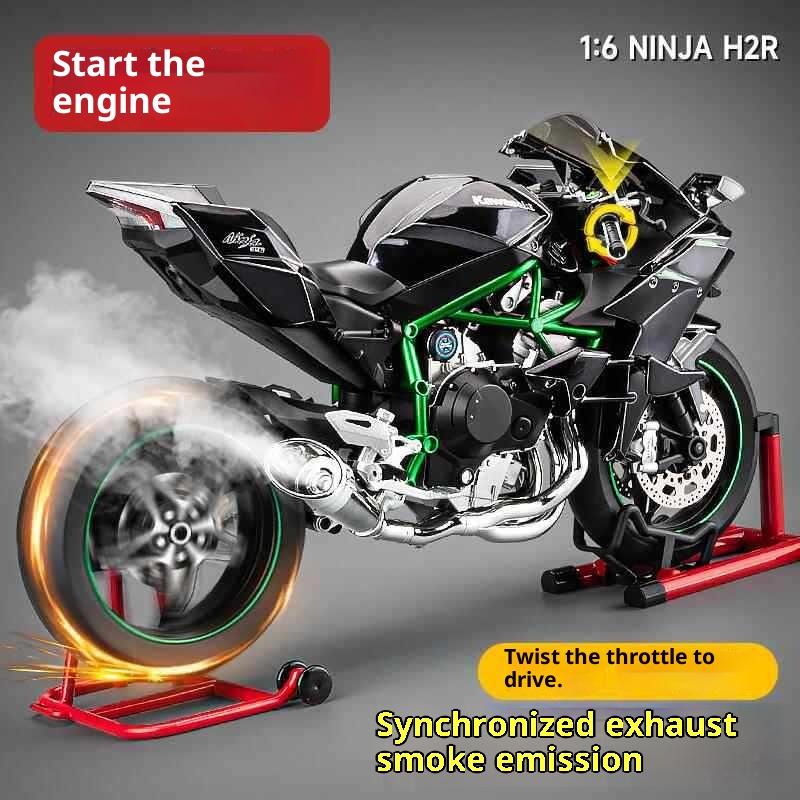 1:6kawasaki H2r Литая Модель Мотоцикла Функция Зажигания Старт Со Симуляцией Эффекта Распыления Премиум Литая Декорация Локомотива