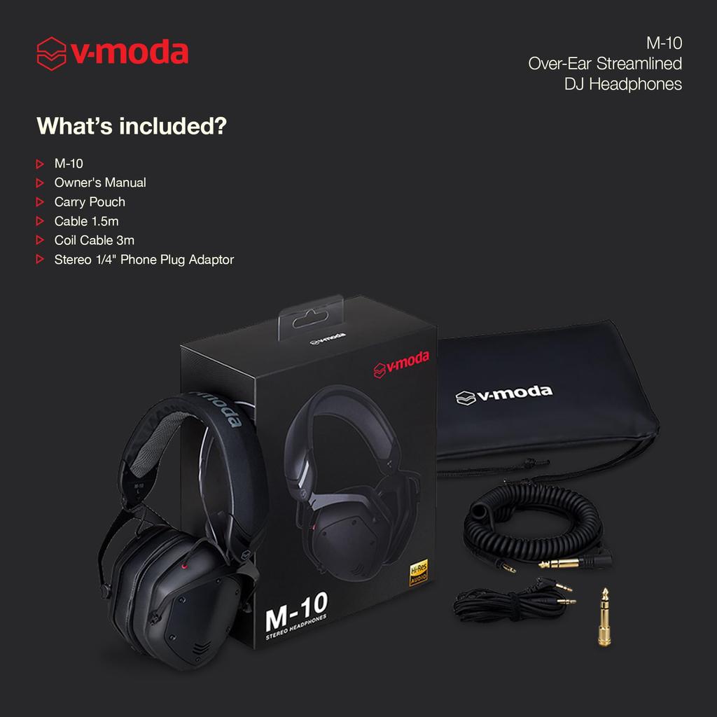 DJ Monitor Audio Wired Connection Black V-MODA M-10 Headphones, High-Resolution Compatible, Only,