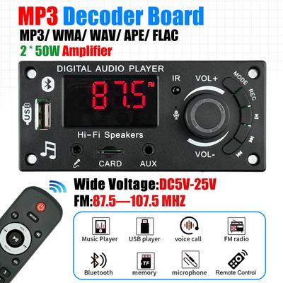 Плата декодирования MP3 Усилитель мощности звука 2*50 Вт Bluetooth Материнская плата автомобильного аудио с функцией радио и разъемом для микрофона