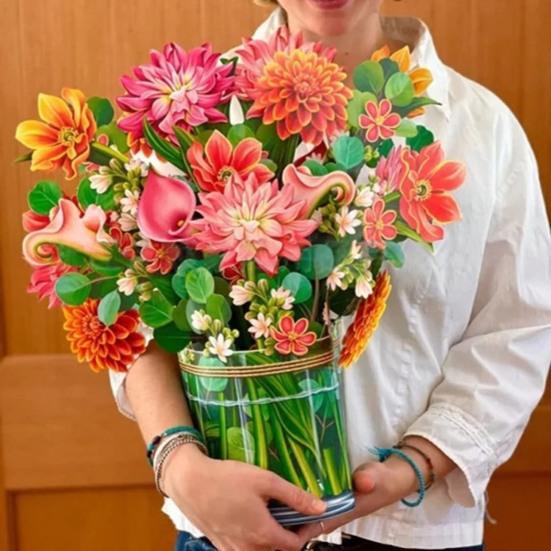 Бумажная открытка-раскладушка с цветком Роза/Цвет сакуры в натуральную величину Букет цветов 3D поздравительная открытка на День матери, выпускной, годовщину, день рождения