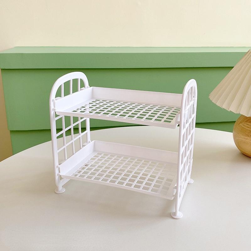 Kawaii двухслойный стеллаж для хранения, настольная складная стойка для хранения макияжа, полка для хранения косметики, отделка общежития, ванная комната