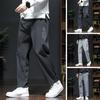 Men Spring Fall Pants with Side Pockets Drawstring Elastic Waist Wide Leg Thin Slacks Solid Color Loose Street Style Sport Trousers for Daily Wear