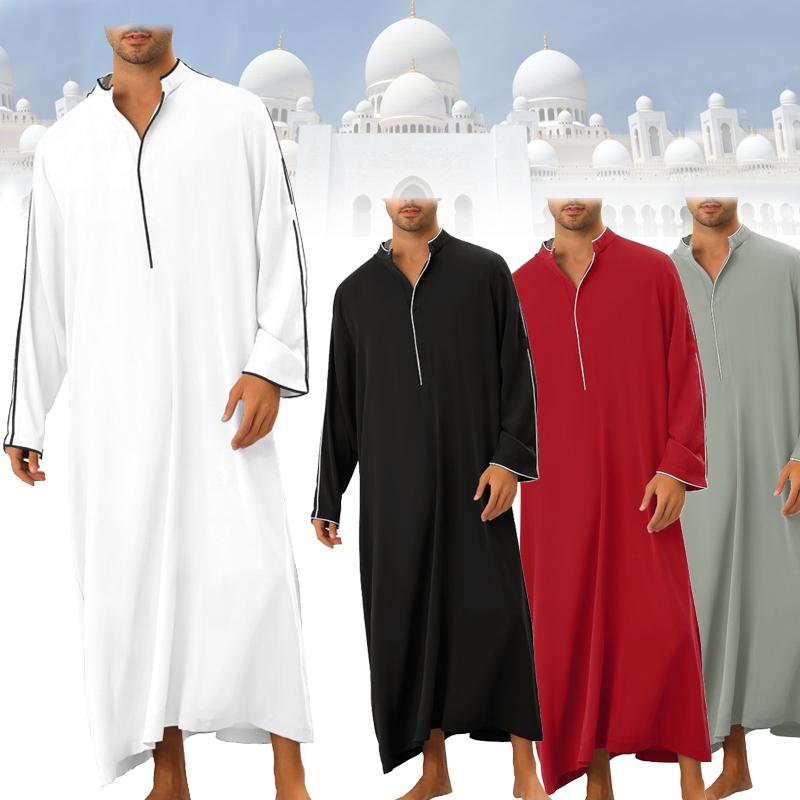 Men's Islamic Ramadan Jubba Kaftan Dishdash Arab Robe Thobe T Shirt Dress Tunic