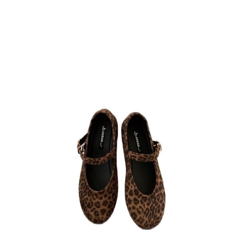 French Retro Leopard Print Light Mouth Flat-soled Single Shoes Women's 2025 New Models Are Not Tired of Feet with Ballet Mary Jane Shoes