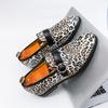 2025 New Fashionable Men's Leopard Print Loafers Comfortable Metal Buckle Design Party Dress Shoe Low-Heeled Anti-Slip Lazy Shoe