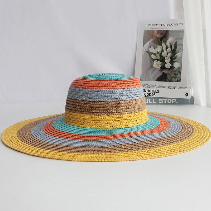 Летняя женская соломенная шляпа с широкими полями в полоску от солнца - дышащая, складная, универсальная, для активного отдыха, платья для женщин