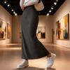Maxi Skirt with Side Slits High-Waisted Ribbed Long Skirt Solid Color Hip Wrapped Autumn Winter Long Skirt