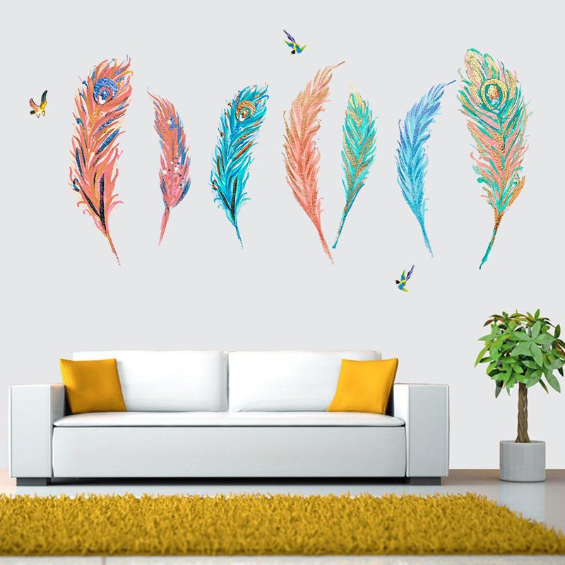 Настенная оклейка, окрашенная картина маслом, креативная цветная перо, декоративная живопись для гостиной, спальни