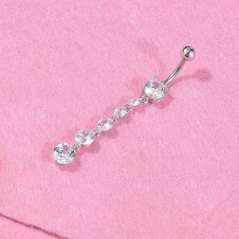 New Rose Gold Silver Long Zircon String Navel Ring Navel Navel Piercing Jewelry