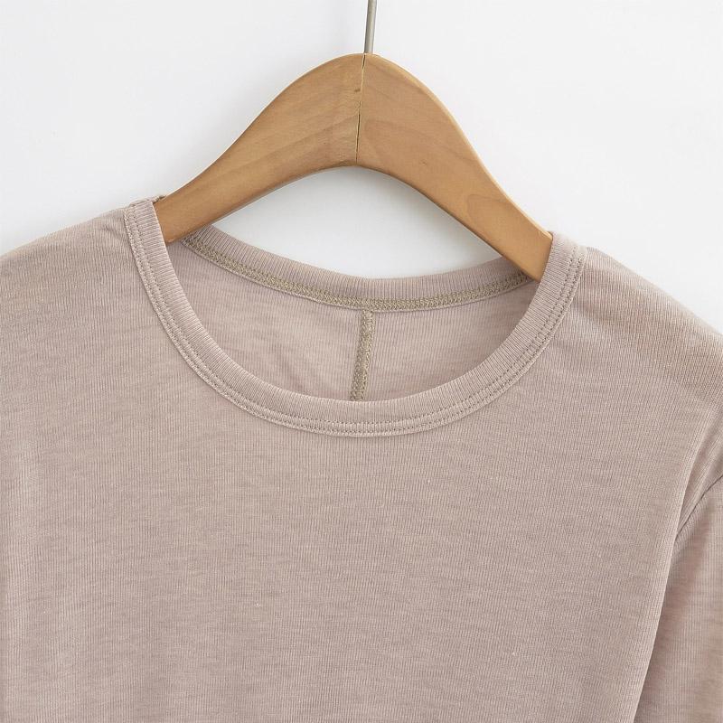 Women Crew Neck Fitted Long Sleeve Semi Sheer T-shirt