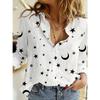 Женская мода повседневная весна осень звездный принт длинный рукав воротник поло блузки и рубашки