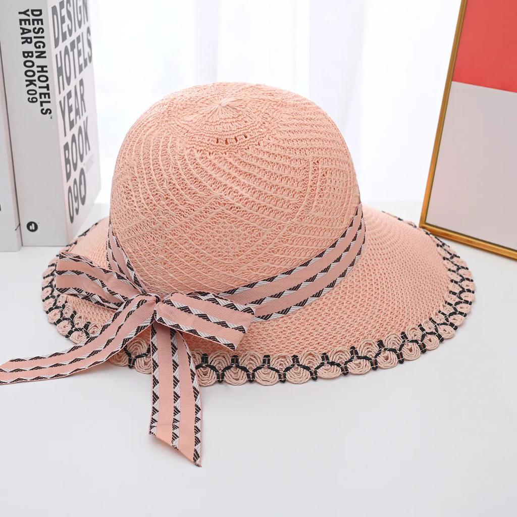 WTEMPO Printed Bow Spring Summer Foldable Sunscreen Hats Women's Solid Color Wide Brim Holiday Travel Beach Breathable Sun Hats