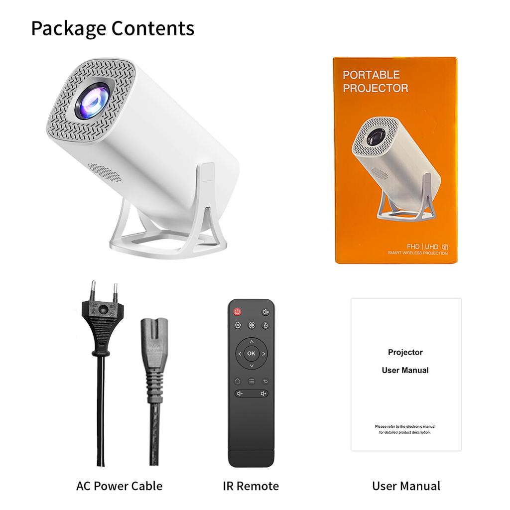Проектор 1080P WiFi BT5.2 Android 11 System Проектор для фильмов с поворотом на 180 градусов и дисплеем 120 дюймов