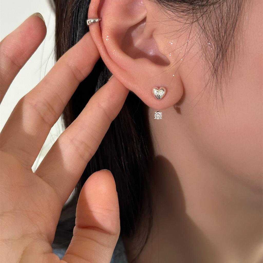 Light Luxury Exquisite Love Rear Hanging Stud Earrings Women's Niche Design High Sense Silver Needle Zircon Earrings New Fashion