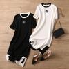 Весна-лето Женское трикотажное платье Ice Silk с короткими рукавами и разрезом, литературный стиль, О-образный вырез, длина до колена, платье-футляр до бедер