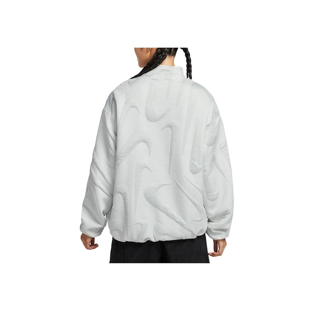 Nike Sportswear Collection Solid Color Half-Zip Stand Collar Pullover Long Sleeve Sweatshirt Women Sweatshirt Birch Light-Silver-Gray FV7807-051