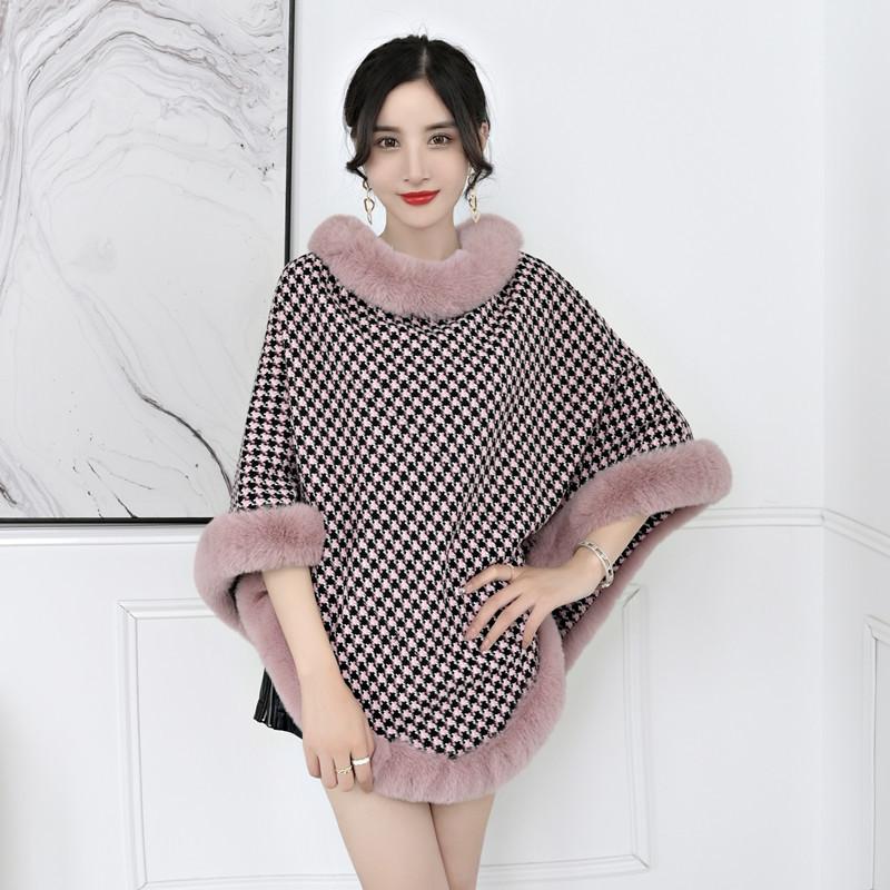 European And Korean Qiandongge Rabbit Fur Collar Pullover Cape Shawl 1279 #