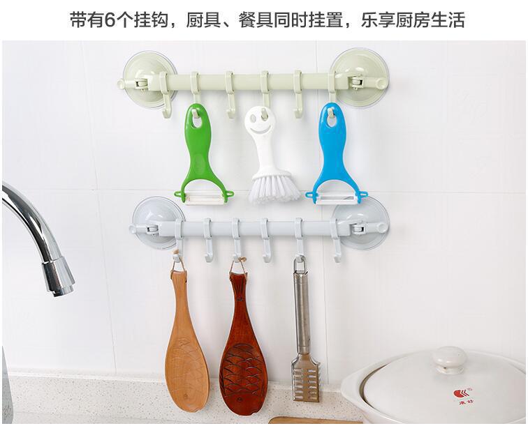 Modern Adjustable 6-Hook Plastic Seamless Kitchen Wall Hook Strong Suction Cup Storage Suction Hook ABS Sticky Hook Adhesive Bag