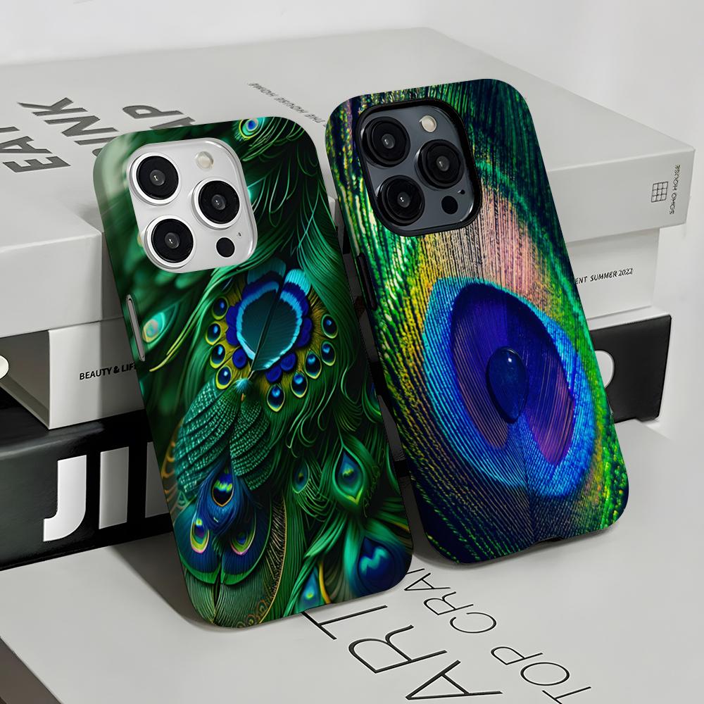 Peacock Feathers Phone Case For IPhone 16 15 14 13 12 11 Pro Max Plus Samsung S24 S23 Ultra Glossy HD Hard PC Cover